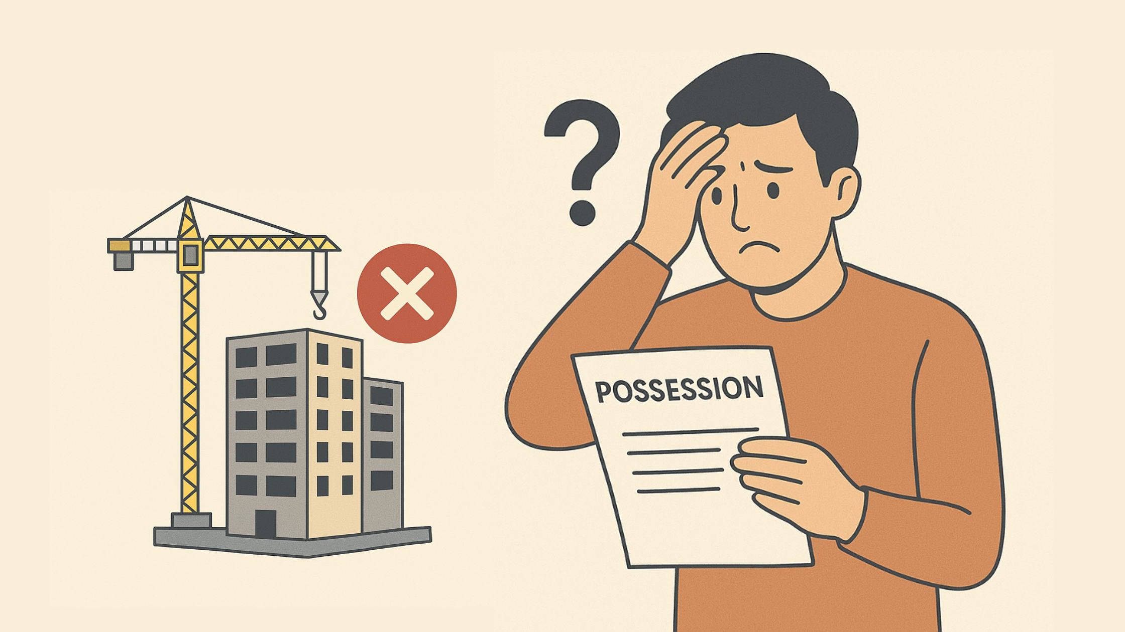 Construction halted, possession notice received.