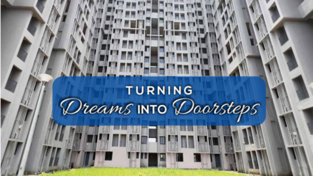 Modern building with motivational text.