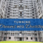 Modern building with motivational text.