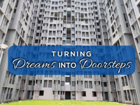 Modern building with motivational text.