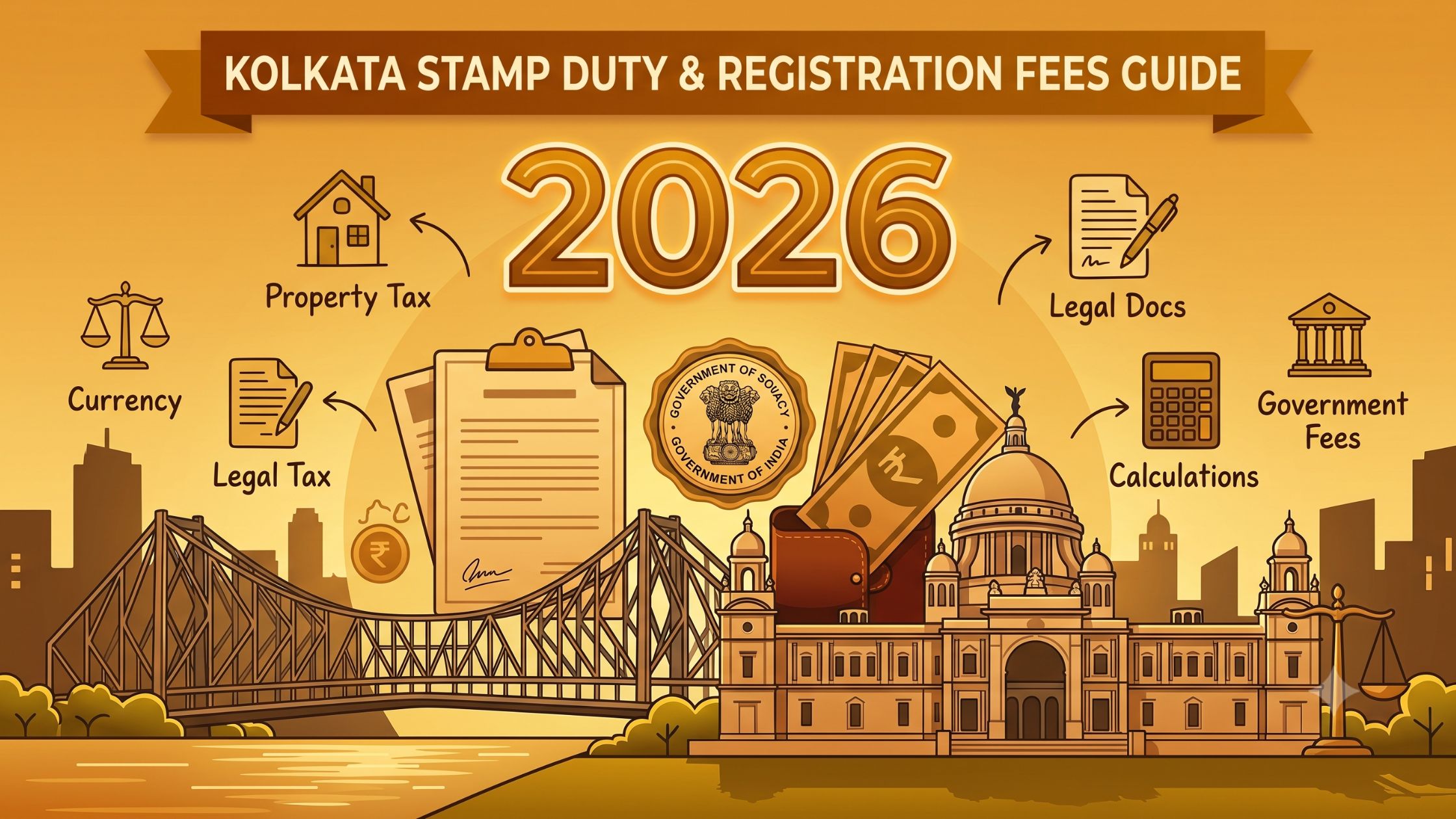 Kolkata Stamp Duty & Registration Fees Guide 2026 covering property tax, legal docs, taxes, and government fees